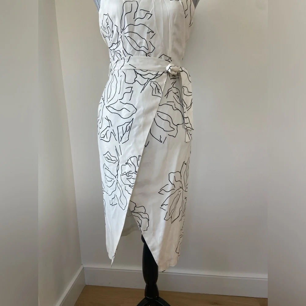 TALULAH Halter Wrap Midi Dress XS | White Floral Minimal Chic Summer Dress - Picture 4 of 12